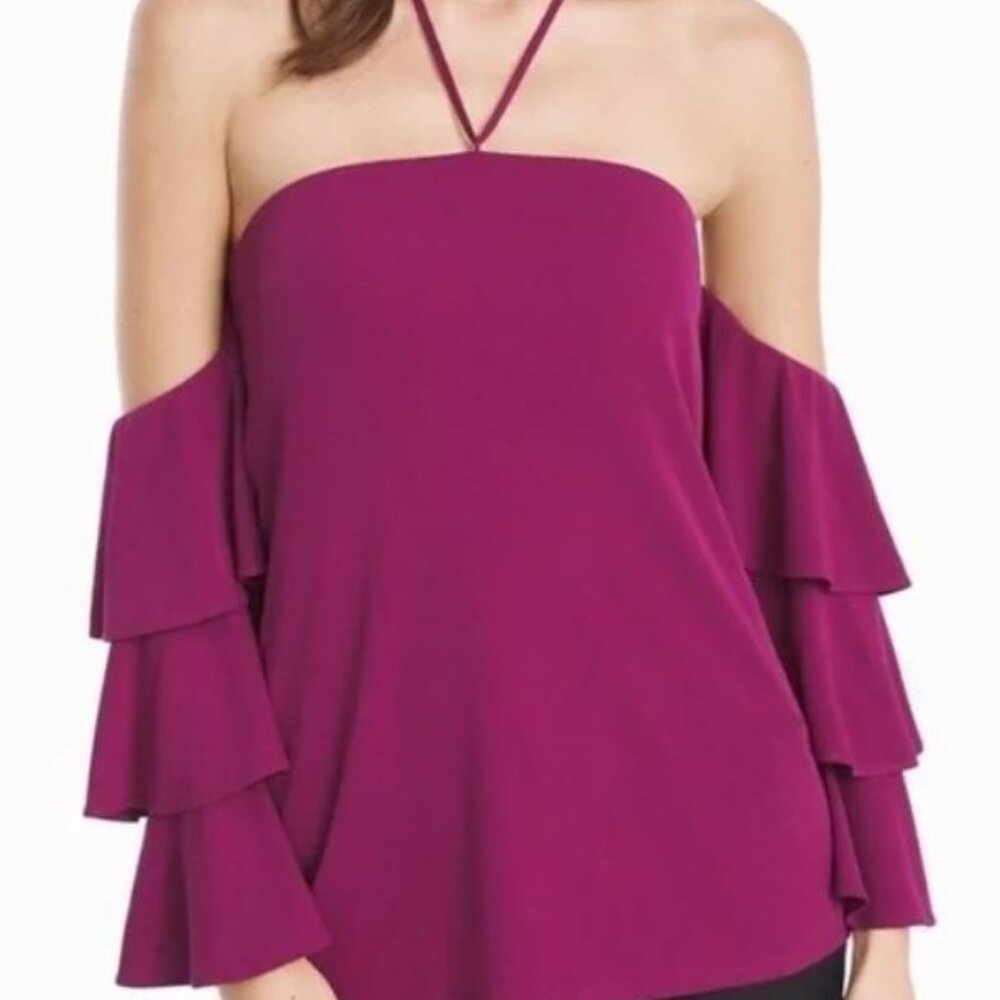 New White House Black Market Dark Berry Off the Shoulder Ruffled Sleeves Size 2P
